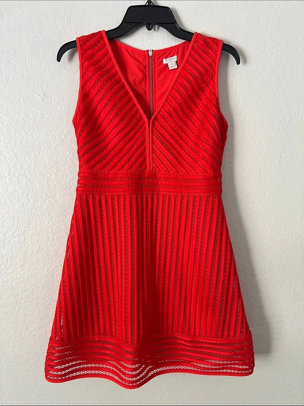 Like New! J. Crew Red Sleeveless V-Neck Lace Fit & Flare Dress Size 6P